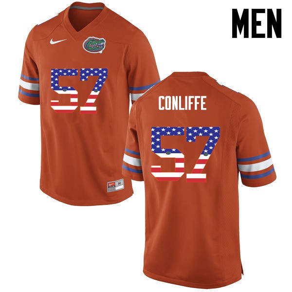 Florida Gators Men #57 Elijah Conliffe College Football USA Flag Fashion Orange